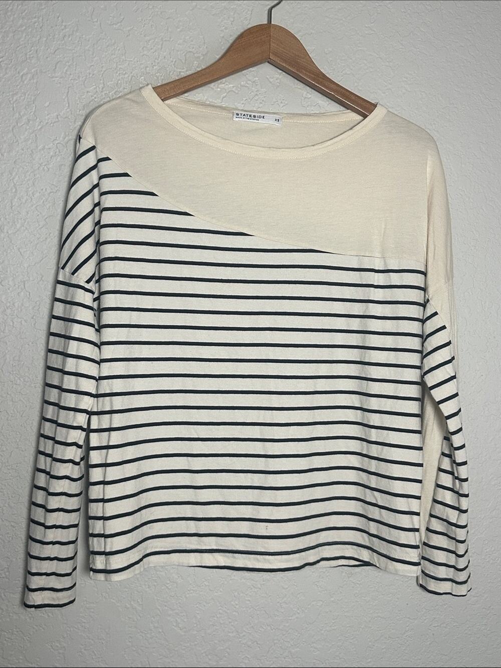 Stateside Cream Black Striped Long Sleeve Tee Top Preppy Basic Nautical Oversize